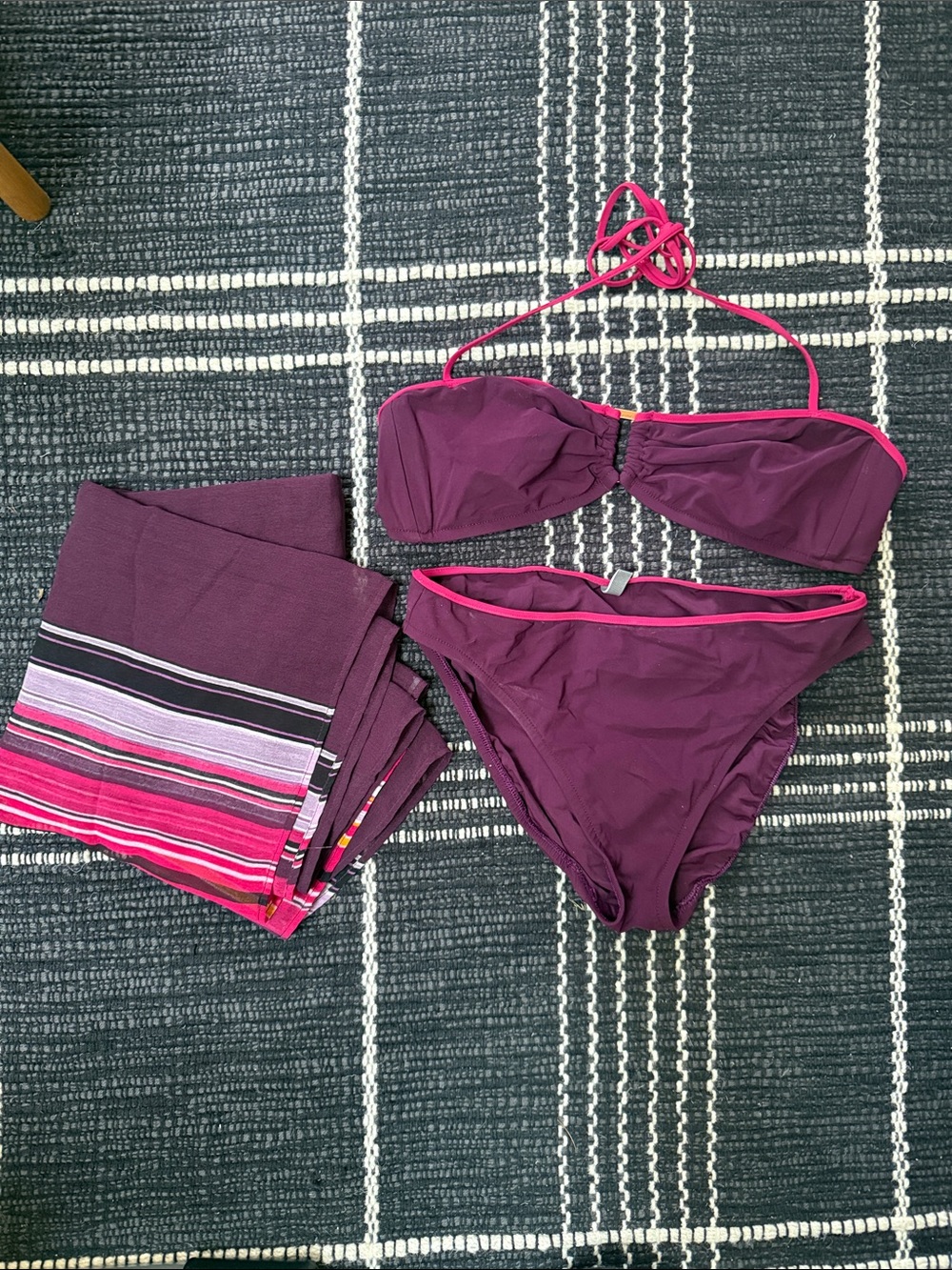 Nautica Purple Bandeau Bikini with Hot Pink Trim